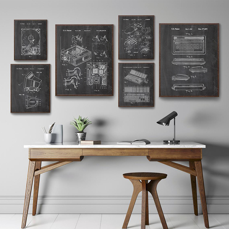 Tech Office Wall Art - 6 Adet Vintage Bilgisayar Patent Duvar