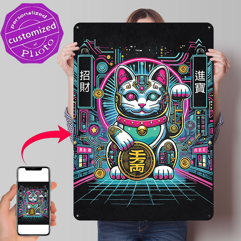 Tech Office Wall Art - Cyberpunk Maneki Neko - Teknoloji Şans